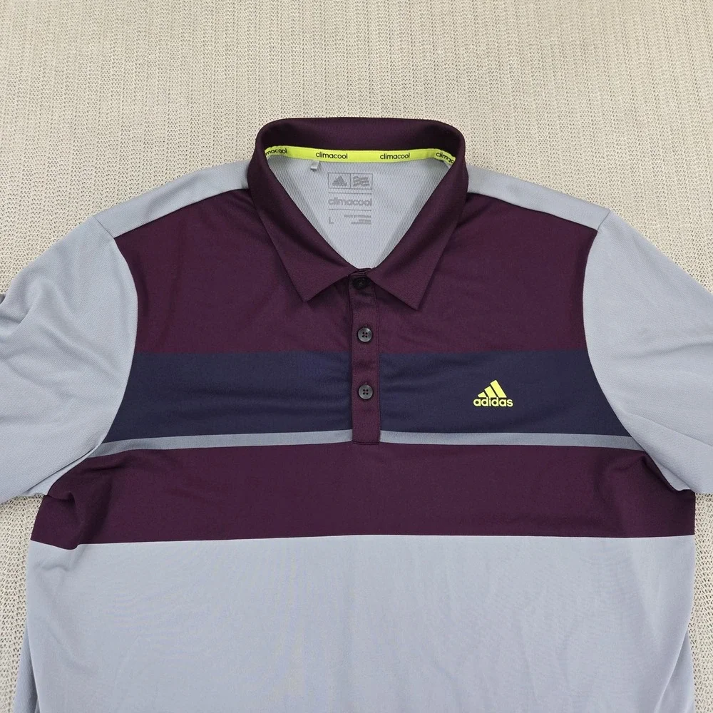 Adidas Polo Shirt Mens Large Gray Maroon Colorblock Climacool Golf Short Sleeve